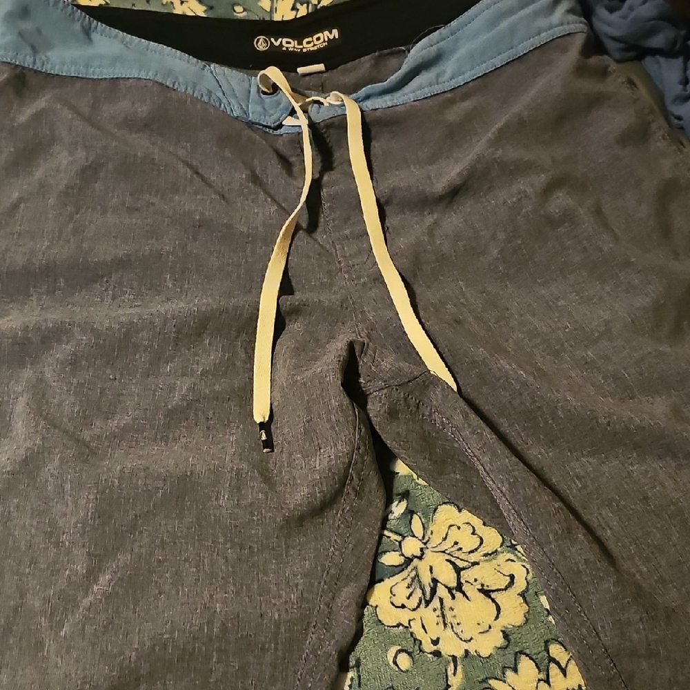 Volcom Denim Blue and Charcoal Floral Shorts